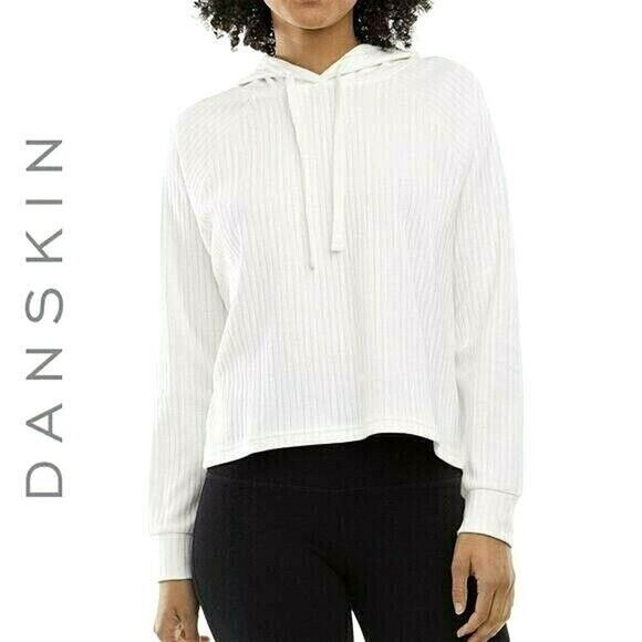 New! DANSKIN Textural Ribbed Cotton Sweatshirt Active Top Hoodie    Size: XL - Picture 1 of 5
